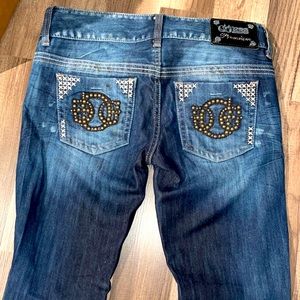 Ladies Premium Guess studded jeans dark blue wash